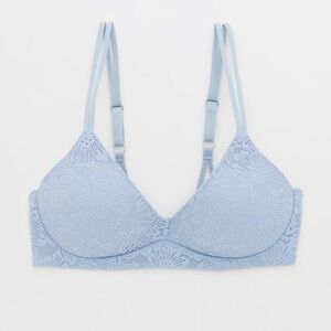 NEW Aerie Sunnie Bloom Lace Wireless Push Up Bra Demi Monaco Blue Floral 32D